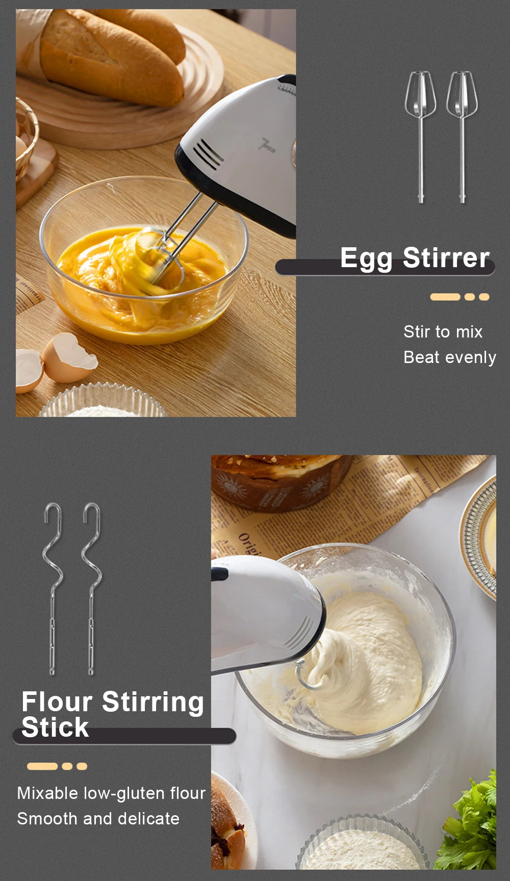 Electric Egg Beater Handheld Food Cake Bread Baking Dough Mixer for Kitchen Cooking 7 Speed Cream Egg White Blender Dough Mixer