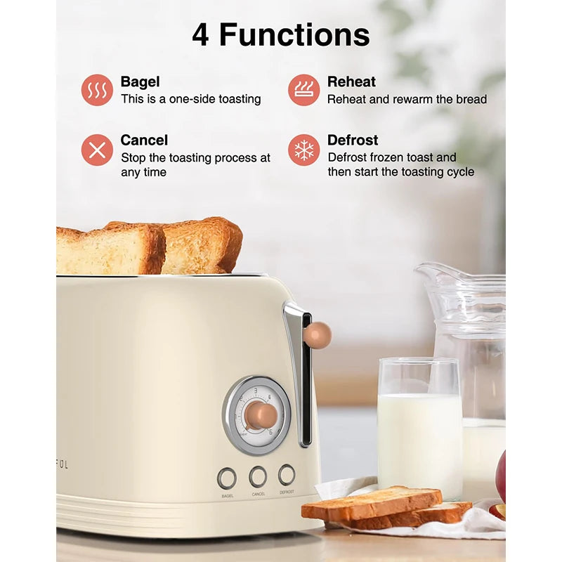 Crownful 2 Slices Bread Toaster for Sandwiches Waffles Extra Wide Slot Toasters Electric Kitchen Double Oven 120V Mini Toaster