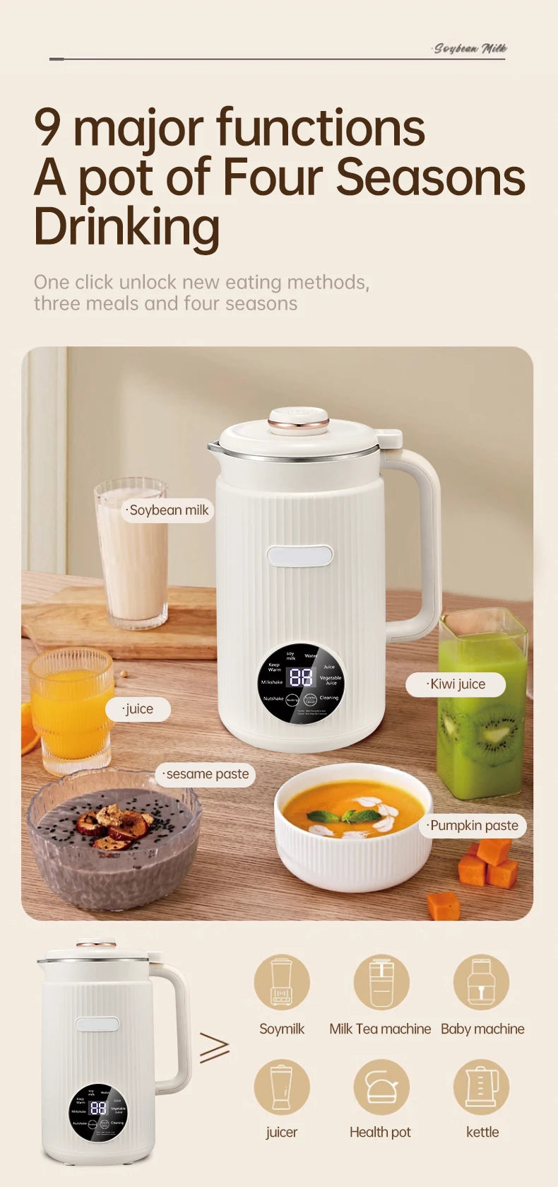 Blender with Heating Function  Soybean Milk Maker - Wall Breaking Technology for Easy Nutritious Beverage Preparation at Home