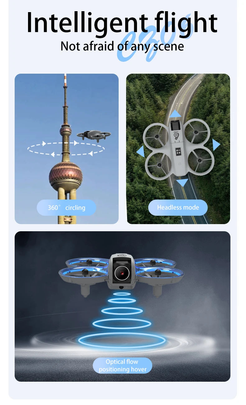 CZ06 Mini Drone for Kids - Rotating Colorful Light RC Quadcopter Aircraft 4K Camera UFO Shape Airplane Toy Gift