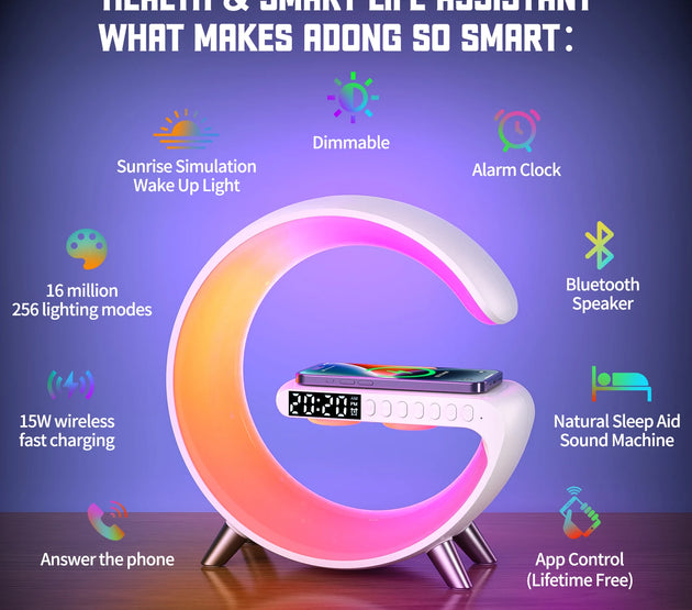 9 inch Wireless Charger Stand Alarm Clock Bluetooth Speaker LED Lamp RGB Night Light For iPhone Samsung Fast Charging Station