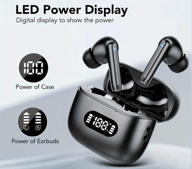 Wireless Earphone 40dB Noise Cancelling Bluetooth 5.3 Headphone 6 Mic ENC with LED Display HD Call TWS Earbuds Transparency Mode