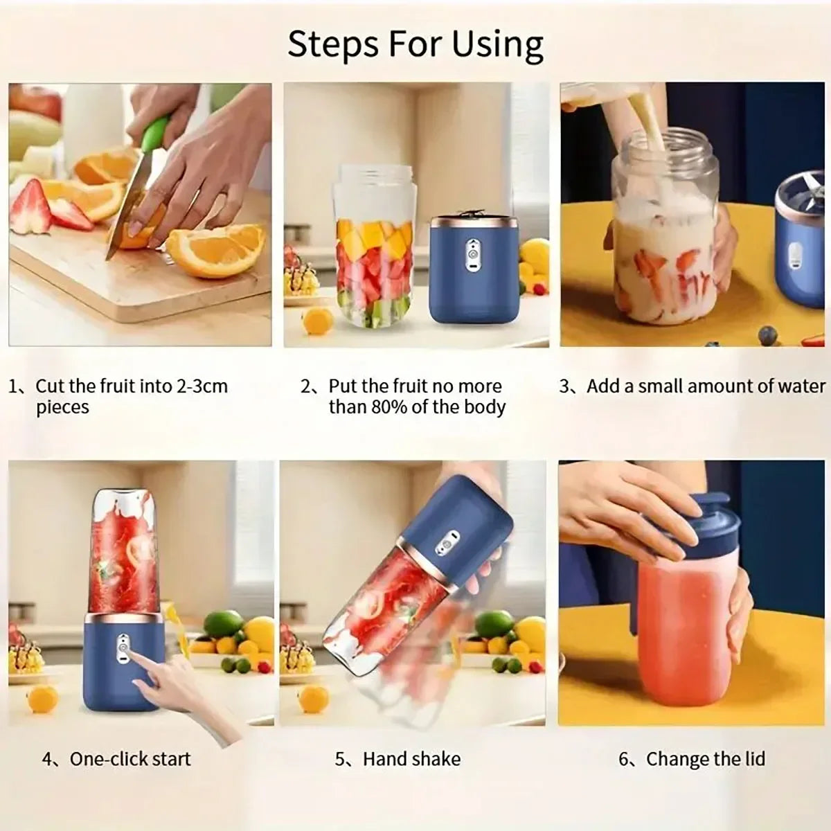2-in-1 portable blender and juicer with 6 blades, USB charging, suitable for slush, milkshakes, and ice drinks, Thanksgiving