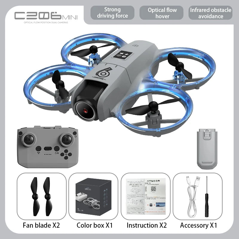 CZ06 Mini Drone for Kids - Rotating Colorful Light RC Quadcopter Aircraft 4K Camera UFO Shape Airplane Toy Gift