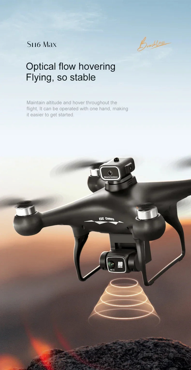S116 MAX Drone Professional with 3 Batteries 8K Dual Camera Optical Flow Brushless 360° Obstacle Avoidance WIFI FPV RC Dron Toys
