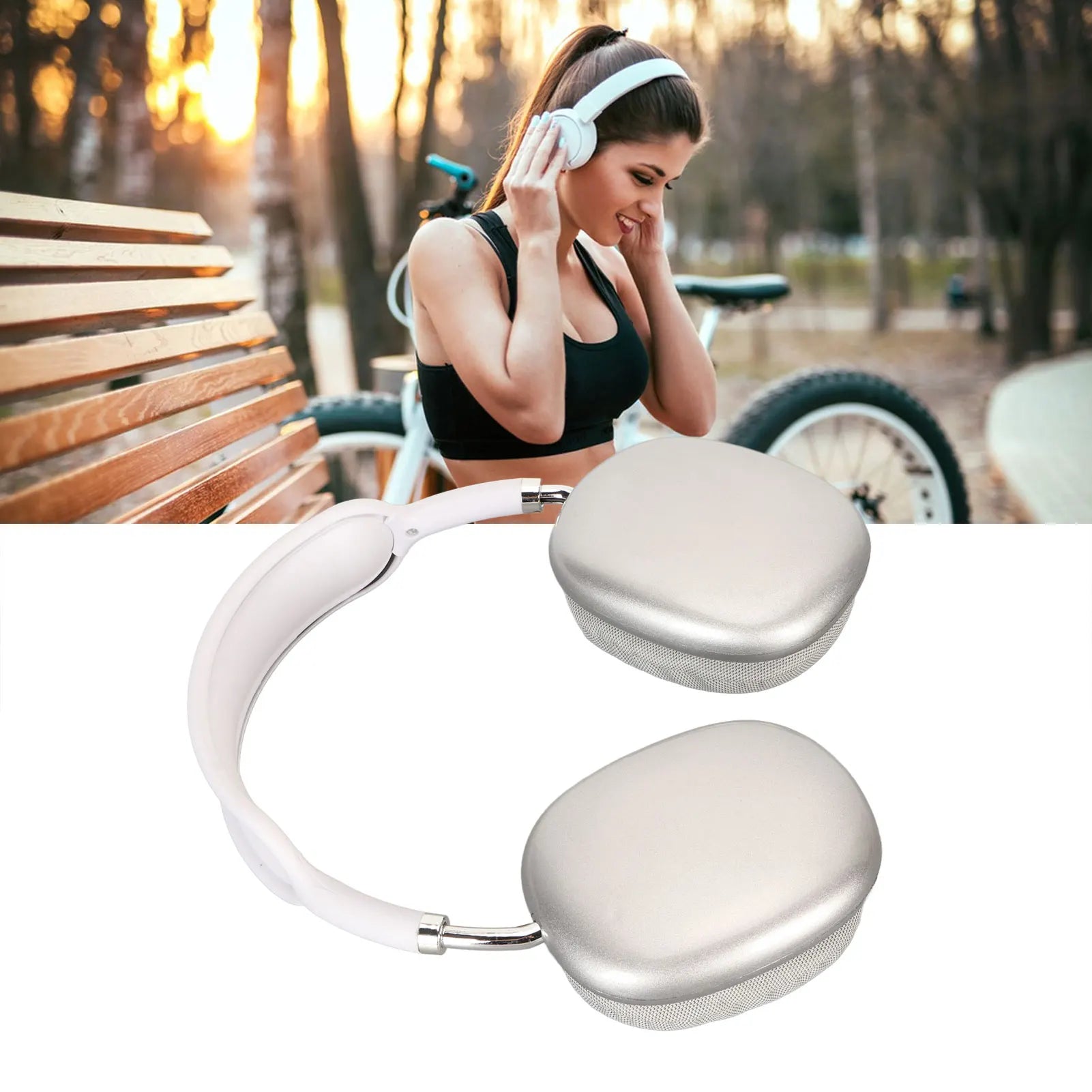 Bluetooth Headphone HiFi  Bass Built in Mic Support Memory Card Wireless Headset for Running Travel White Sports Headphone