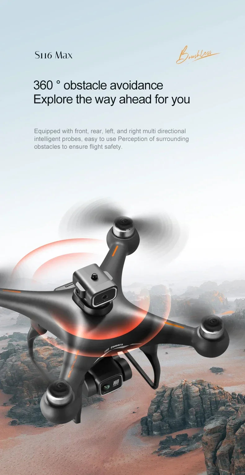 S116 MAX Drone Professional with 3 Batteries 8K Dual Camera Optical Flow Brushless 360° Obstacle Avoidance WIFI FPV RC Dron Toys