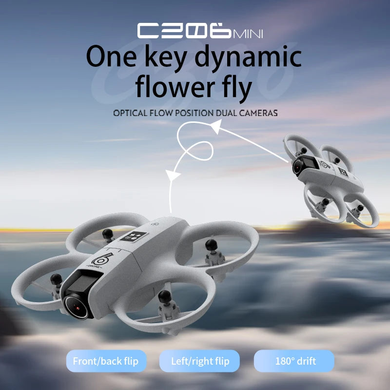 CZ06 Mini Drone for Kids - Rotating Colorful Light RC Quadcopter Aircraft 4K Camera UFO Shape Airplane Toy Gift