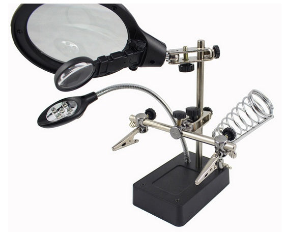 Helping Hand 2.5X/7.5X/10X LED Lighting Black Magnifying Glass Clamp Stand